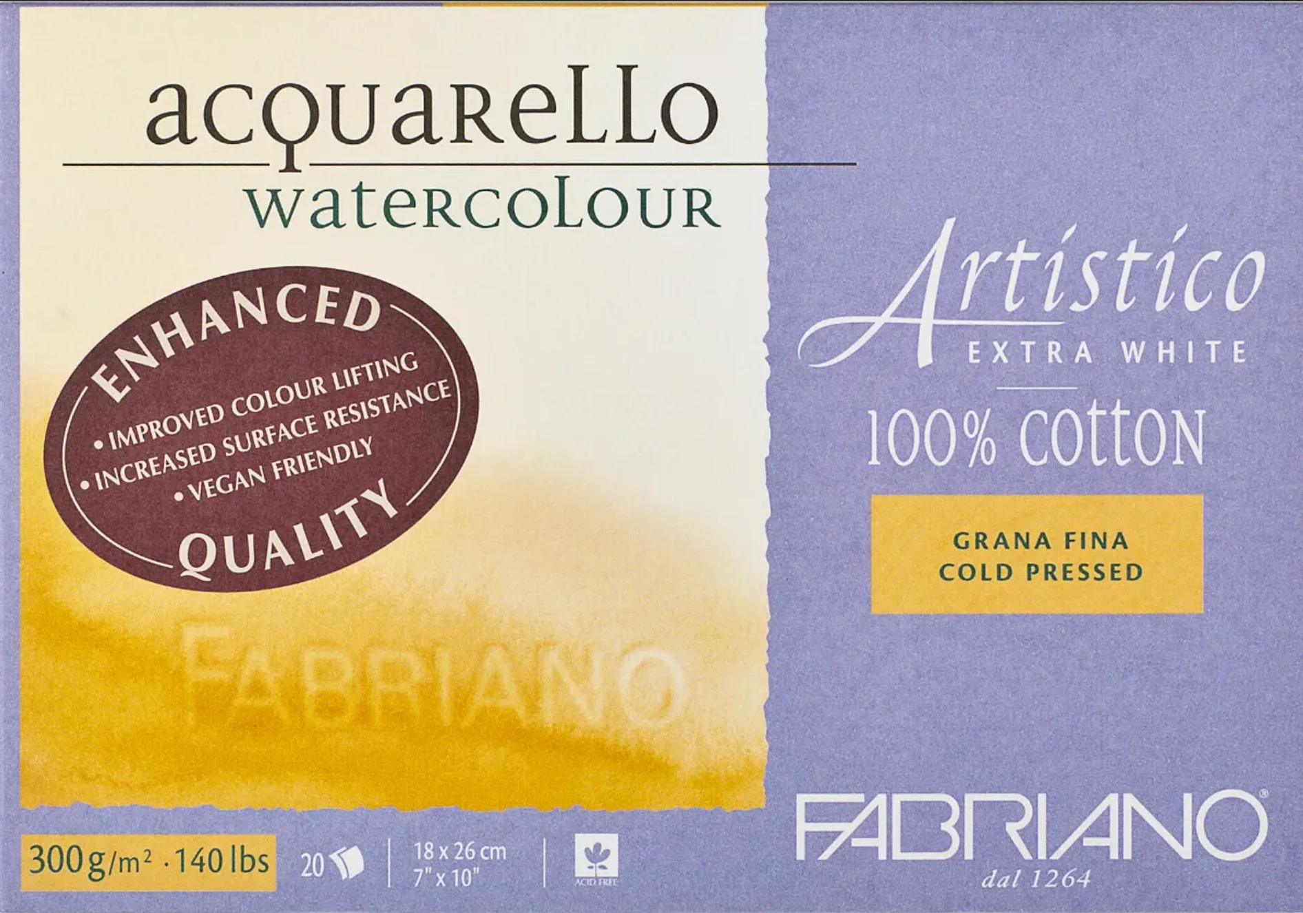 Fabriano Artistico Watercolour Enhanced 300gsm Cold Press Extra White 20 Sheet Blocks - Nail Gallerys