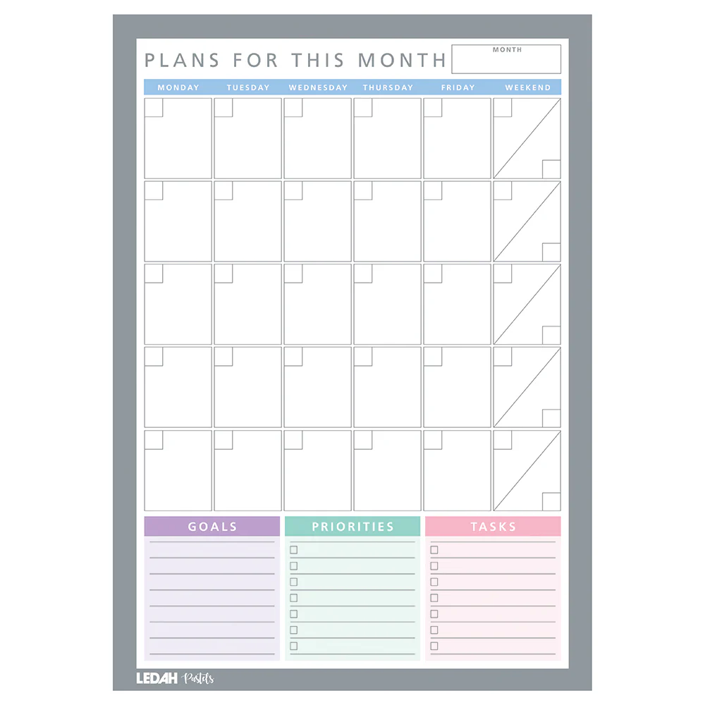 Ledah Pastels Monthly Desk Planner - Nail Gallerys