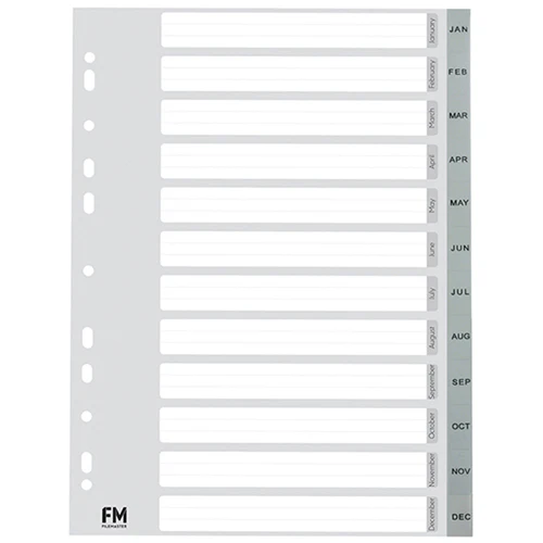 FM Indices Size A4 12 Tab Jan-dec Grey Polypropylene - Nail Gallerys