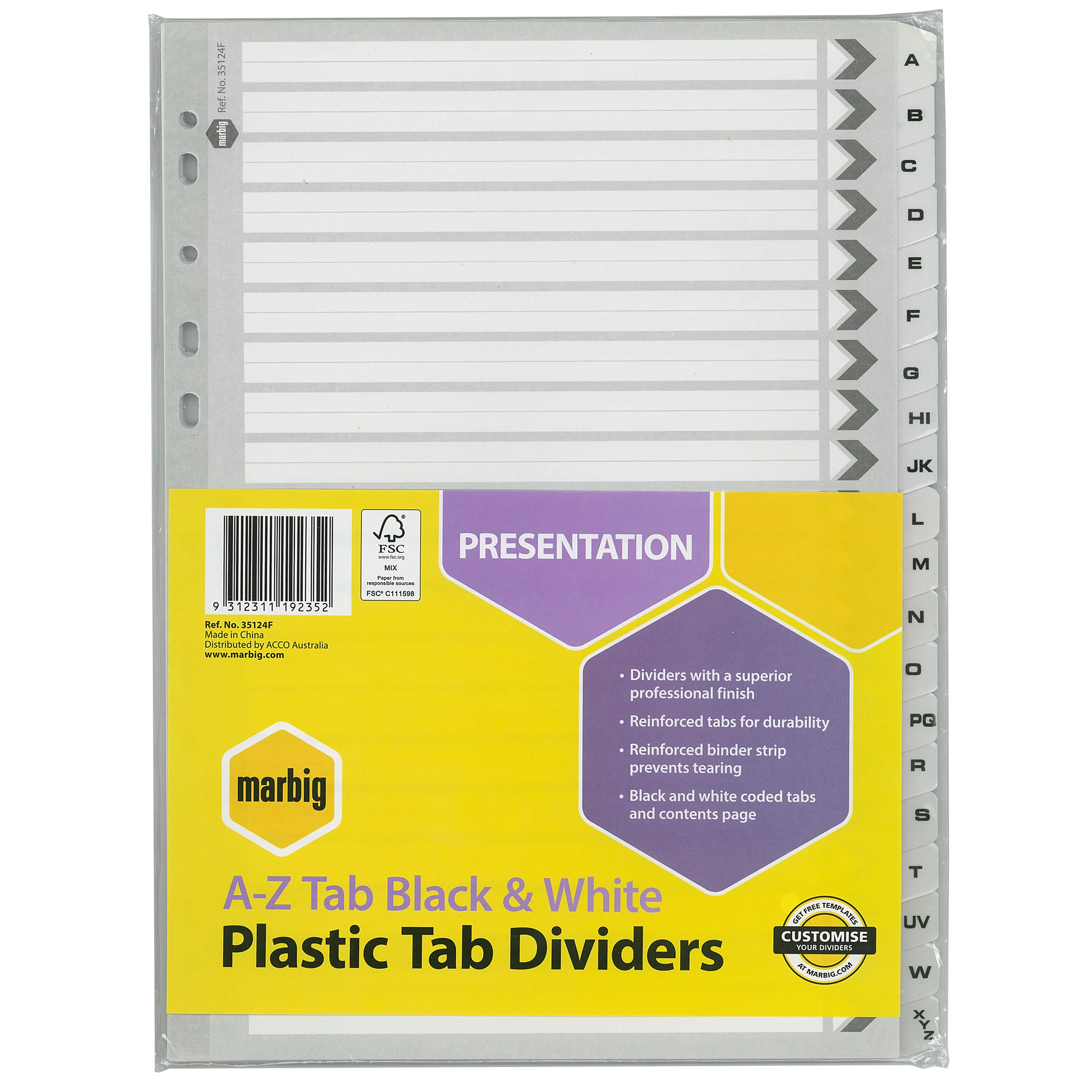 Marbig Indices & Dividers A-Z Tab Reinforced A4 Black - Nail Gallerys