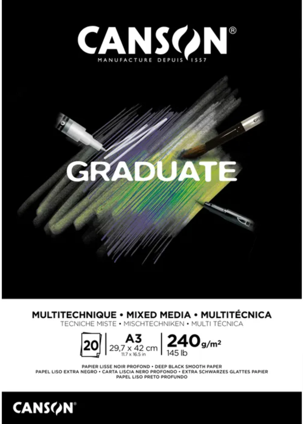 Canson Graduate Mixed Media Black 240gsm 20 Sheet Pads - Nail Gallerys