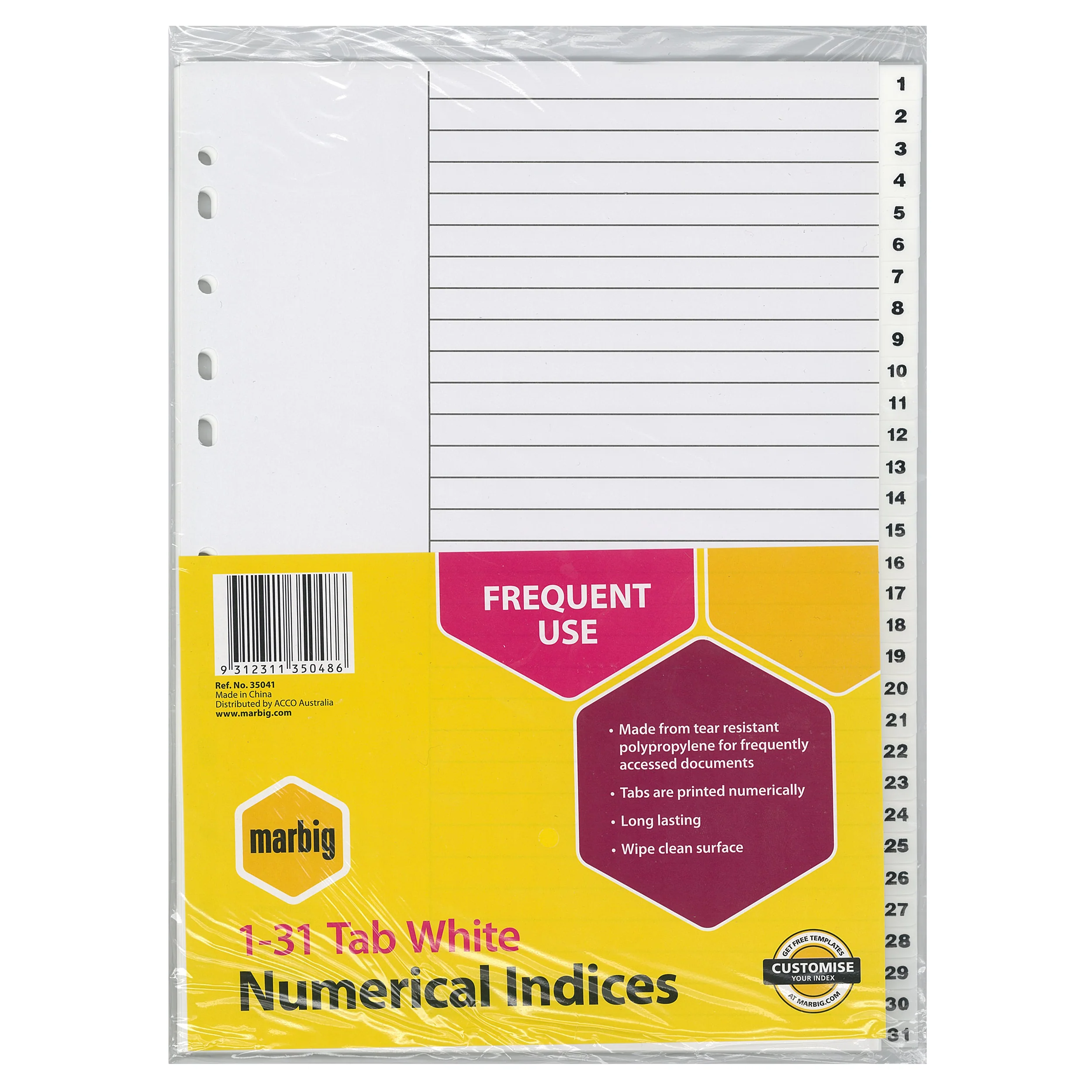 Marbig Indices & Dividers 1-31 Tab Polyprop A4 - Nail Gallerys