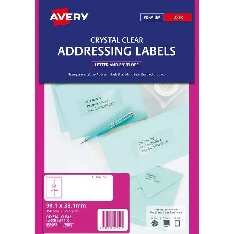 Avery Addressing Laser Labels L7563-25 Clear 25 Sheets - Nail Gallerys