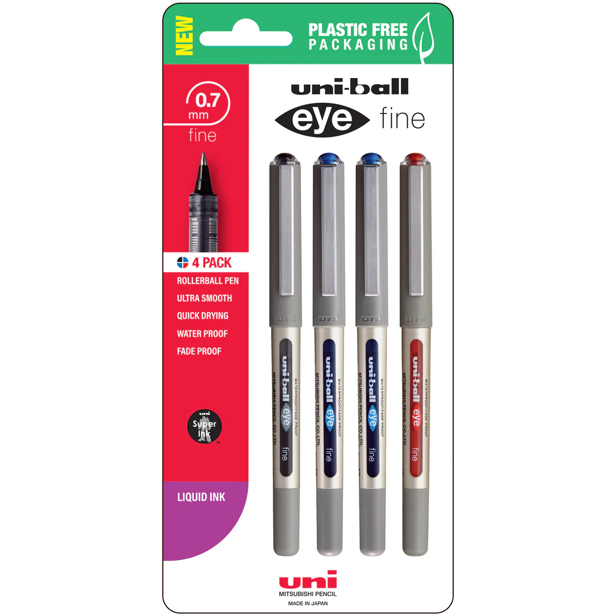 Uni Eye 0.7mm Fine Capped Assorted Pens Set of 4 - Nail Gallerys