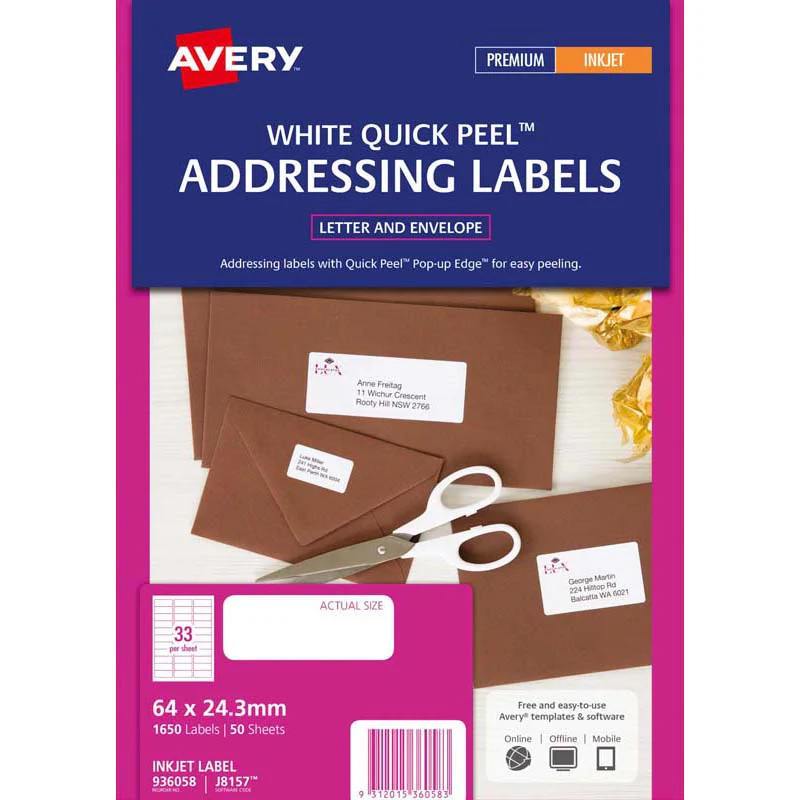 Avery Addressing Inkjet Label J8157-50 50 Sheets - Nail Gallerys