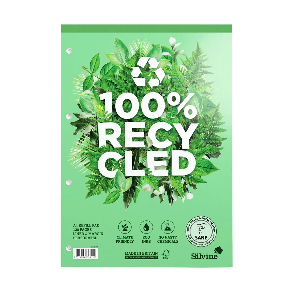 Silvine 100% Recycled Refill Pad A4 120 Pages Ruled With Margin - Nail Gallerys
