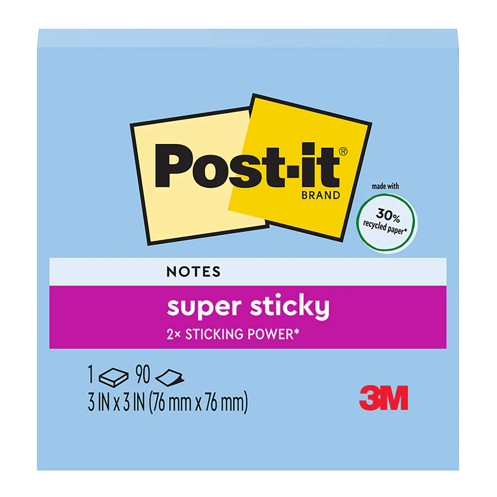 Post-it Recycled 76x76mm Washed Denim 90sheets Super Sticky Notes - Nail Gallerys