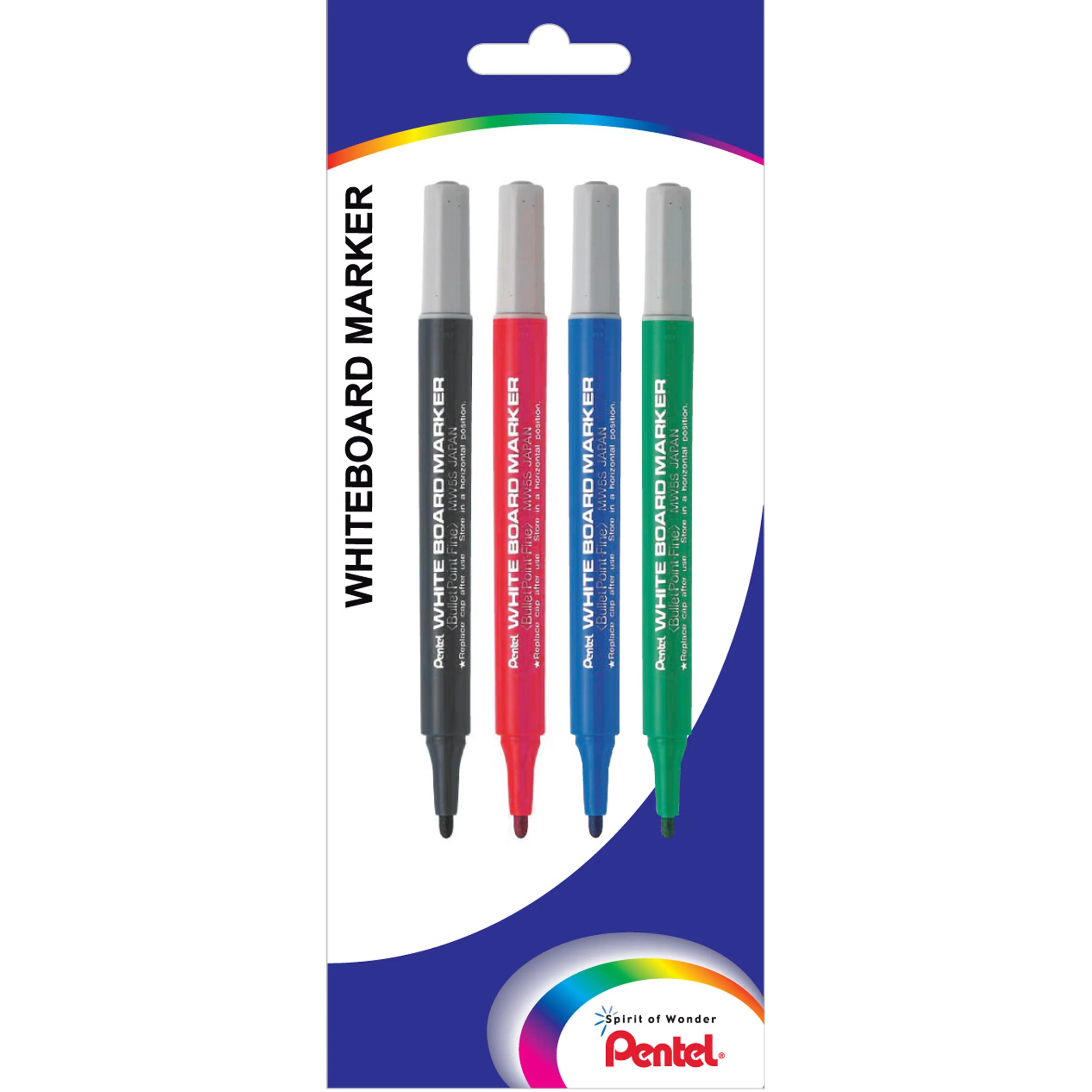 Pentel Whiteboard Marker Small Barrel MW5S 1.3mm Assorted Pack Of 4 - Nail Gallerys