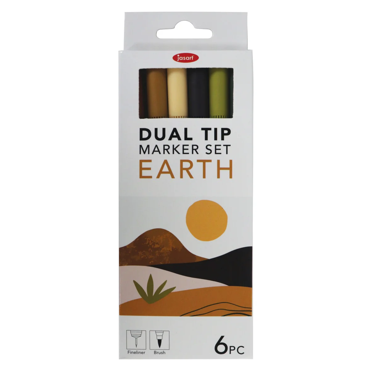 Jasart Dual Nib Earth Brush Fineliners Set Of 6 - Nail Gallerys