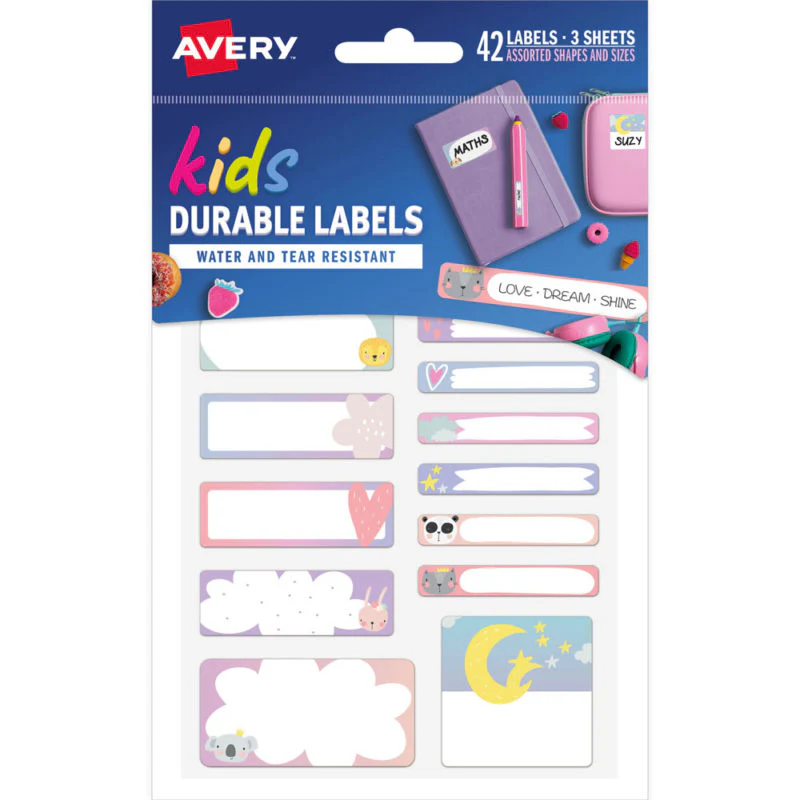 Avery School Label Multipack - Love Dream Shine 3 Sheets - Nail Gallerys
