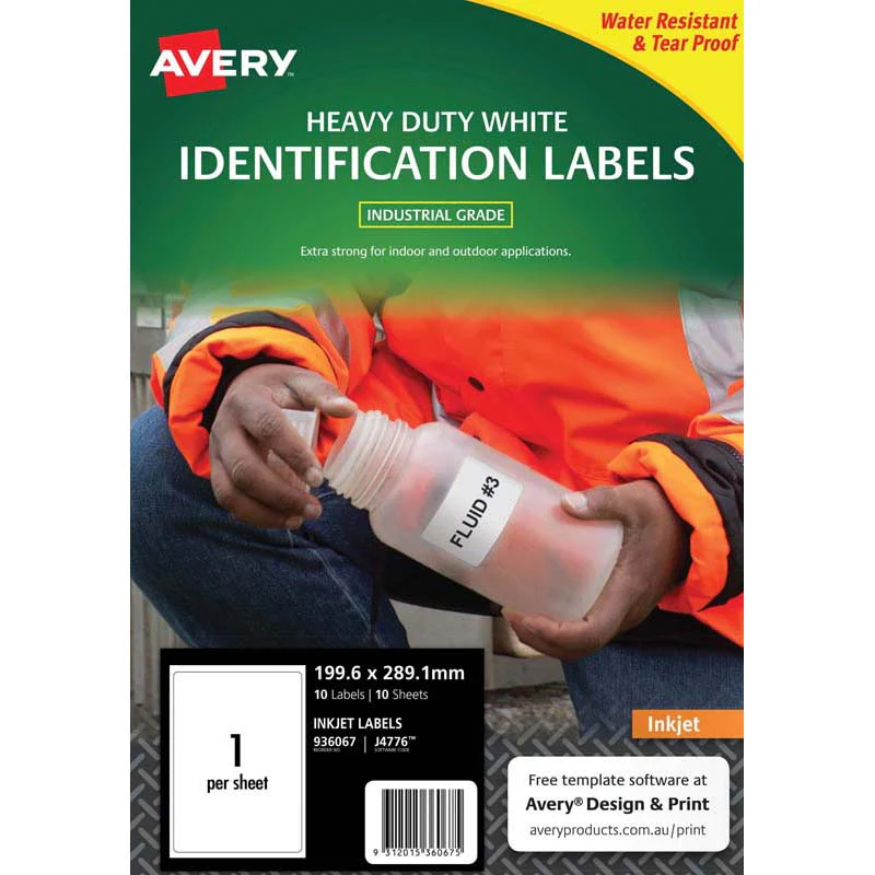 Avery Heavy Duty Id Inkjet Label J4776 White 1up 10 Sheets 199.6x289.1mm - Nail Gallerys