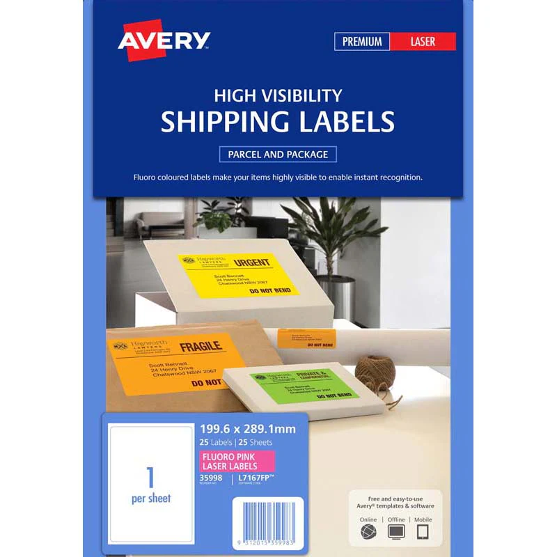 Avery Shipping Laser Labels 1 Up 25 Sheets 199.6x289.1mm - Nail Gallerys