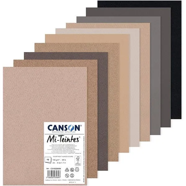 Canson Mi-Teintes Paper A4 160gsm Grey Colours Pack of 10 Sheets - Nail Gallerys