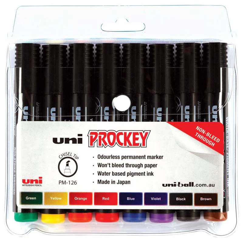Uni Prockey 5.7mm Chisel Tip Assorted Markers Set of 8 - Nail Gallerys