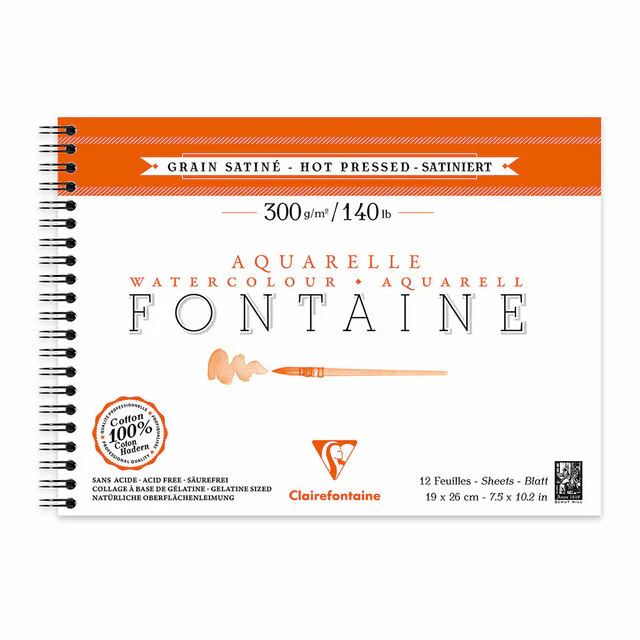 Clairefontaine Hot Press Spiral Pad 19x26cm 300gsm 12 Sheets - Nail Gallerys