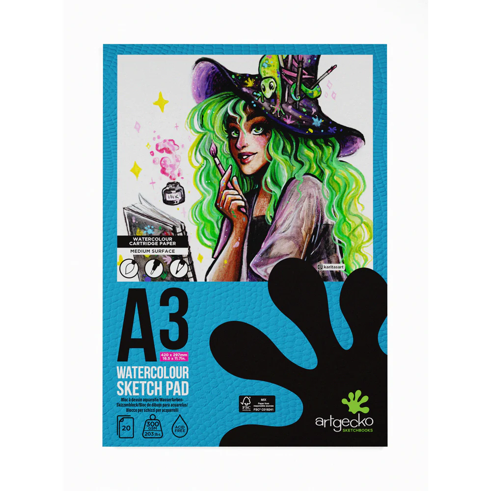Artgecko Pro Watercolour 20 Sheet 300gsm White Sketchpads - Nail Gallerys