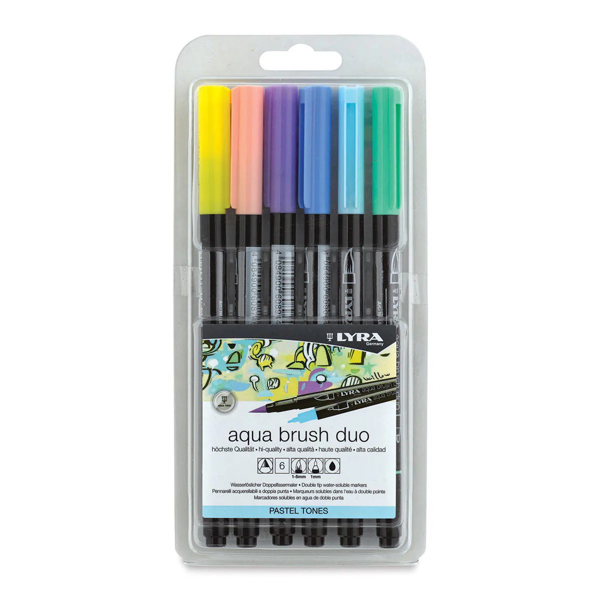 Lyra Aqua Dual Brush Markers Pastel Tones Set of 6 - Nail Gallerys