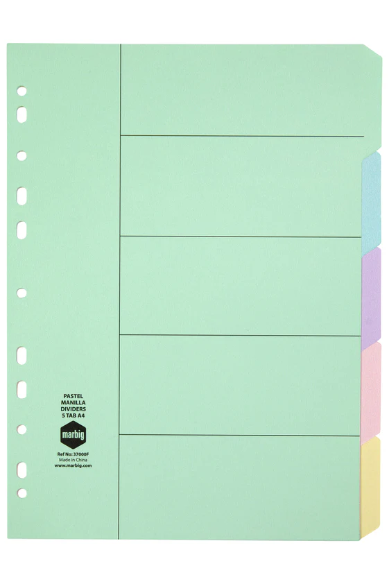 Marbig Indices & Dividers 5 Tab Manilla A4 Pastel - Nail Gallerys