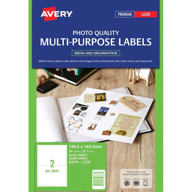 Avery Multi-purpose Laser Labels L7768-25 200x144mm 25 Sheets - Nail Gallerys