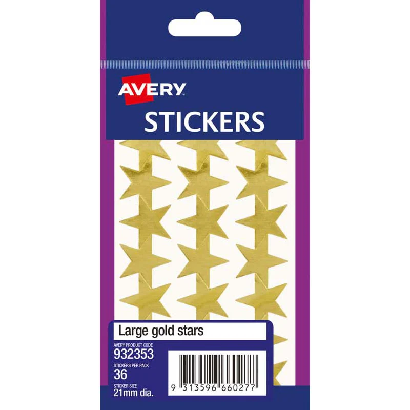 Avery Label Stars Large Gold 36 Pack - Nail Gallerys