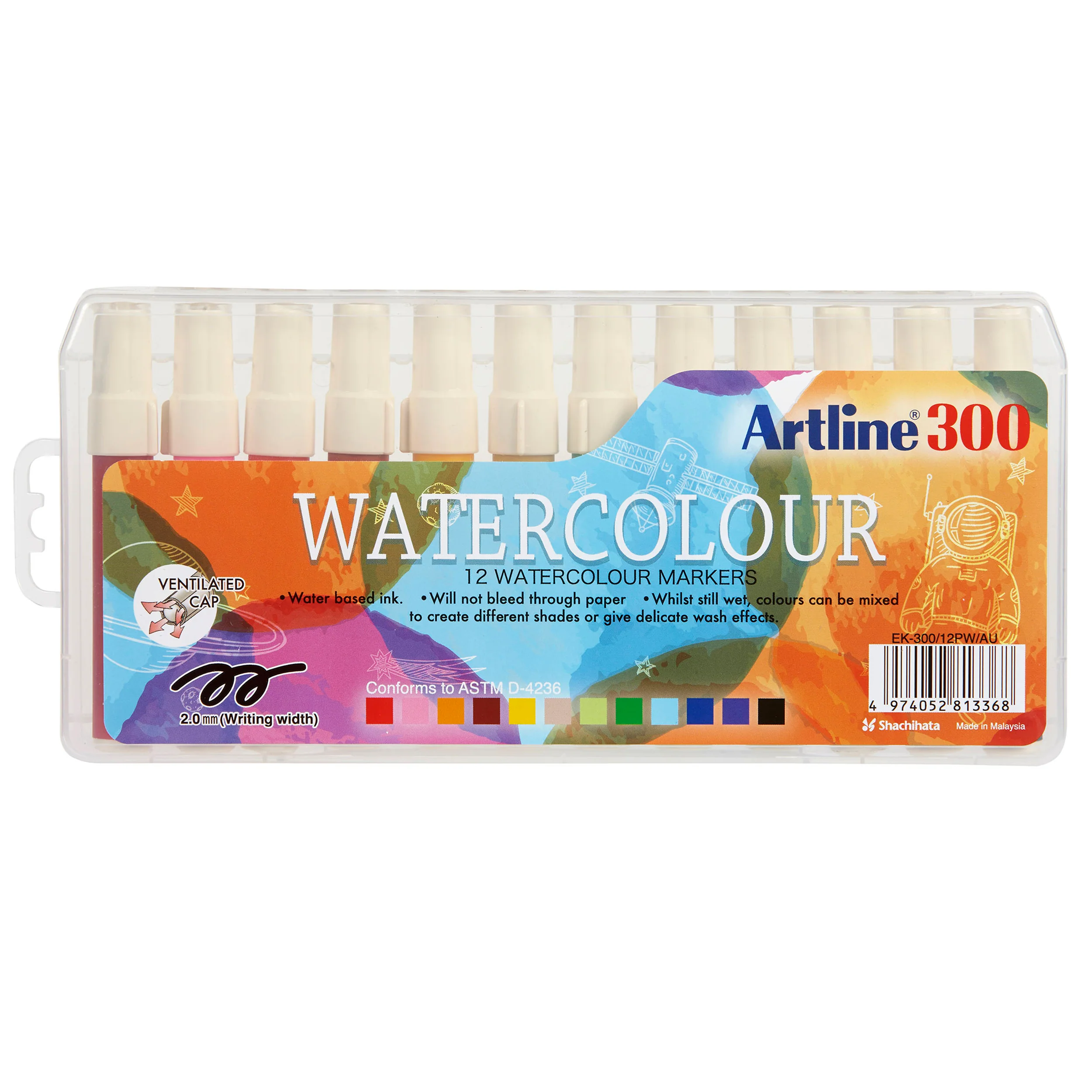 Artline 300 Liquid Crayon Colouring Marker Water Based Assorted - Pack Of 12 - Nail Gallerys