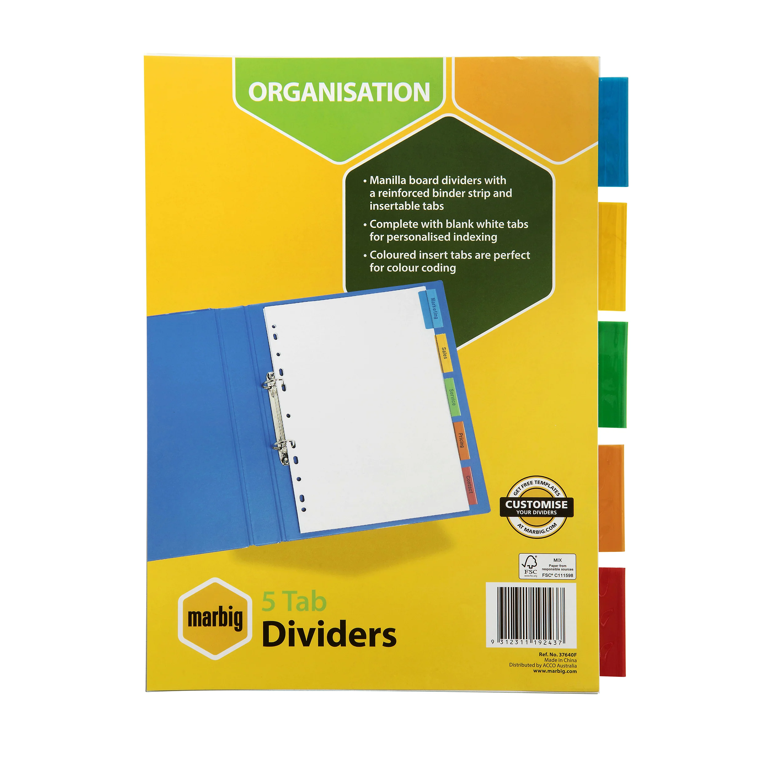 Marbig Indices & Dividers 5 Insert Tab Manilla A4 Colour - Nail Gallerys
