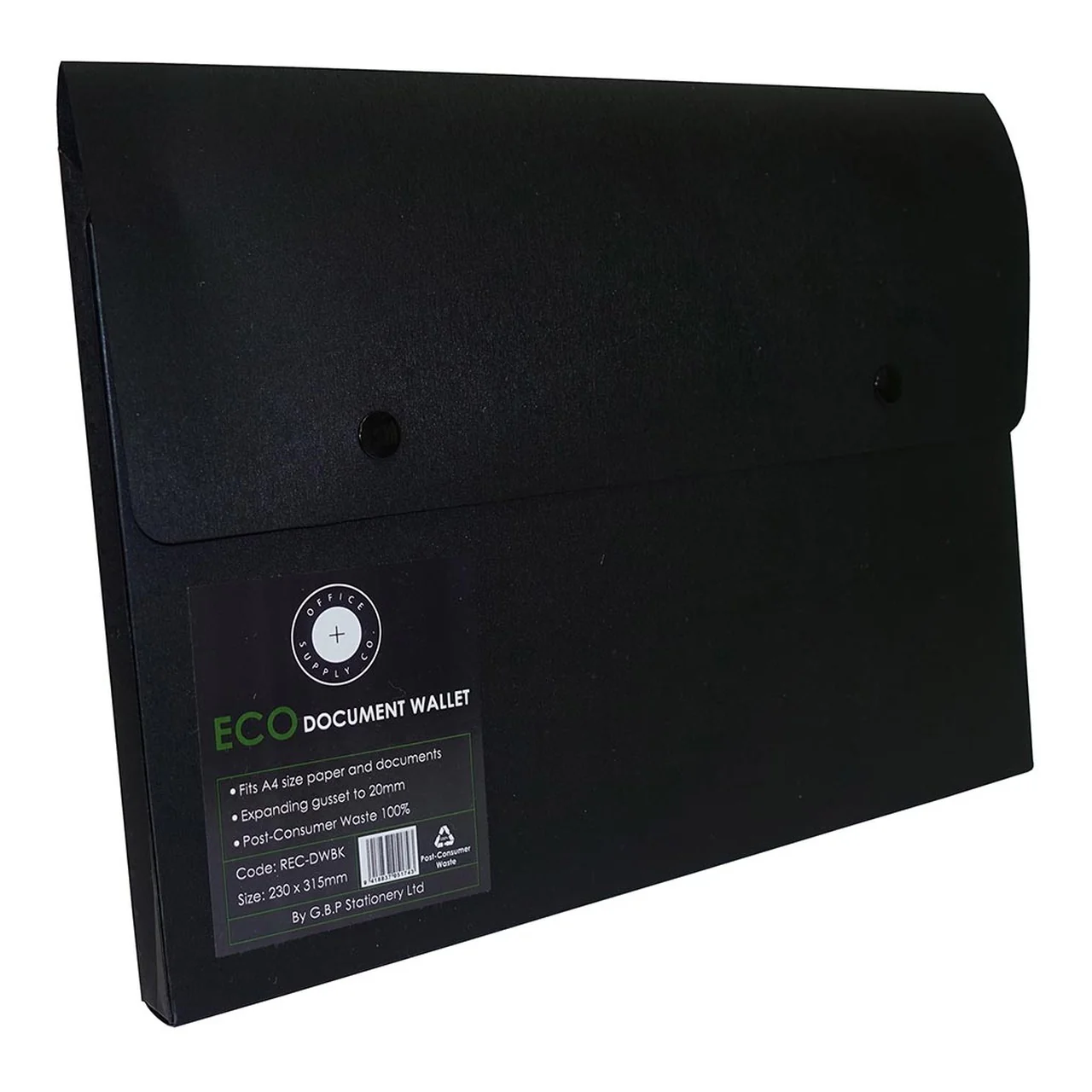 OSC Eco Document Wallet A4 Domed Closure Black - Nail Gallerys