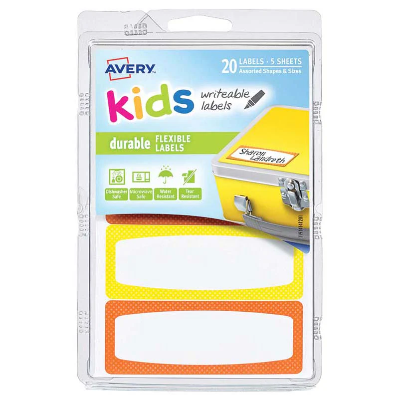 Avery Label Kids Durable Orange Yellow Neon Border 89x32mm 4up 5 Sheets - Nail Gallerys