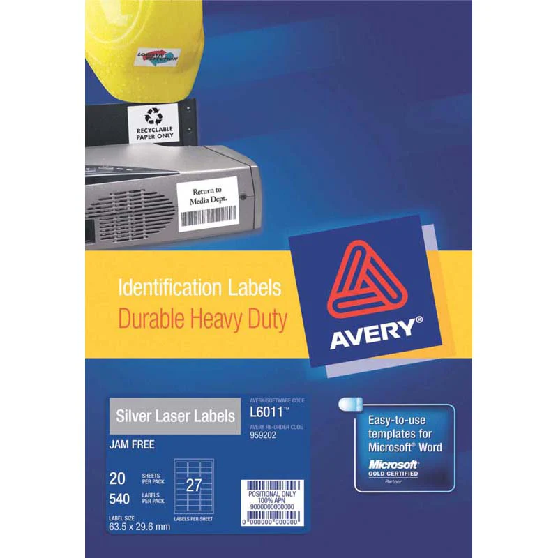 Avery Heavy Duty Id Laser Label L6011 Silver 27up 20 Sheets 63.5x29.6mm - Nail Gallerys