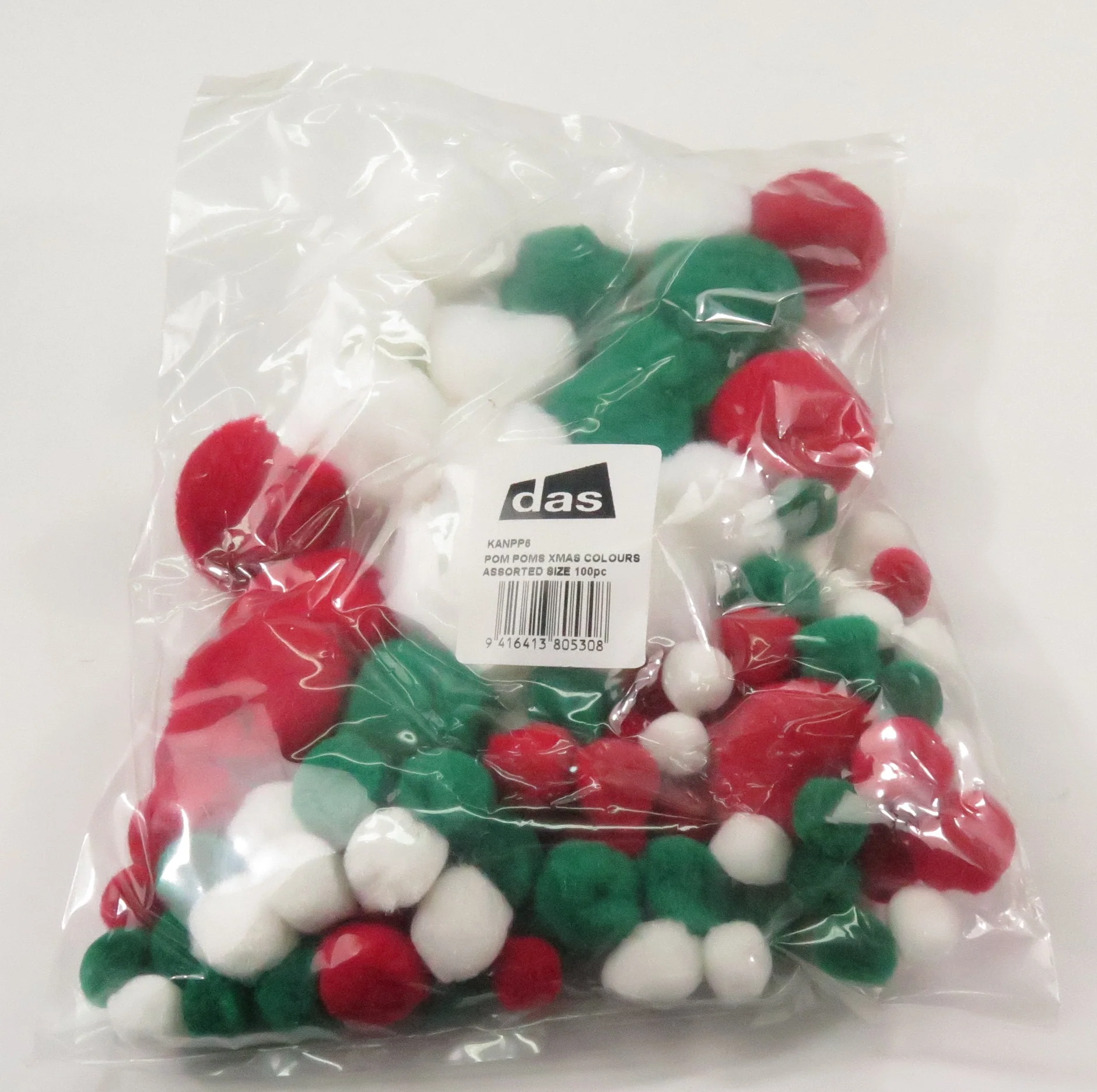 Das Pom Poms Xmas Assorted Colours Size Pack Of 100 - Nail Gallerys