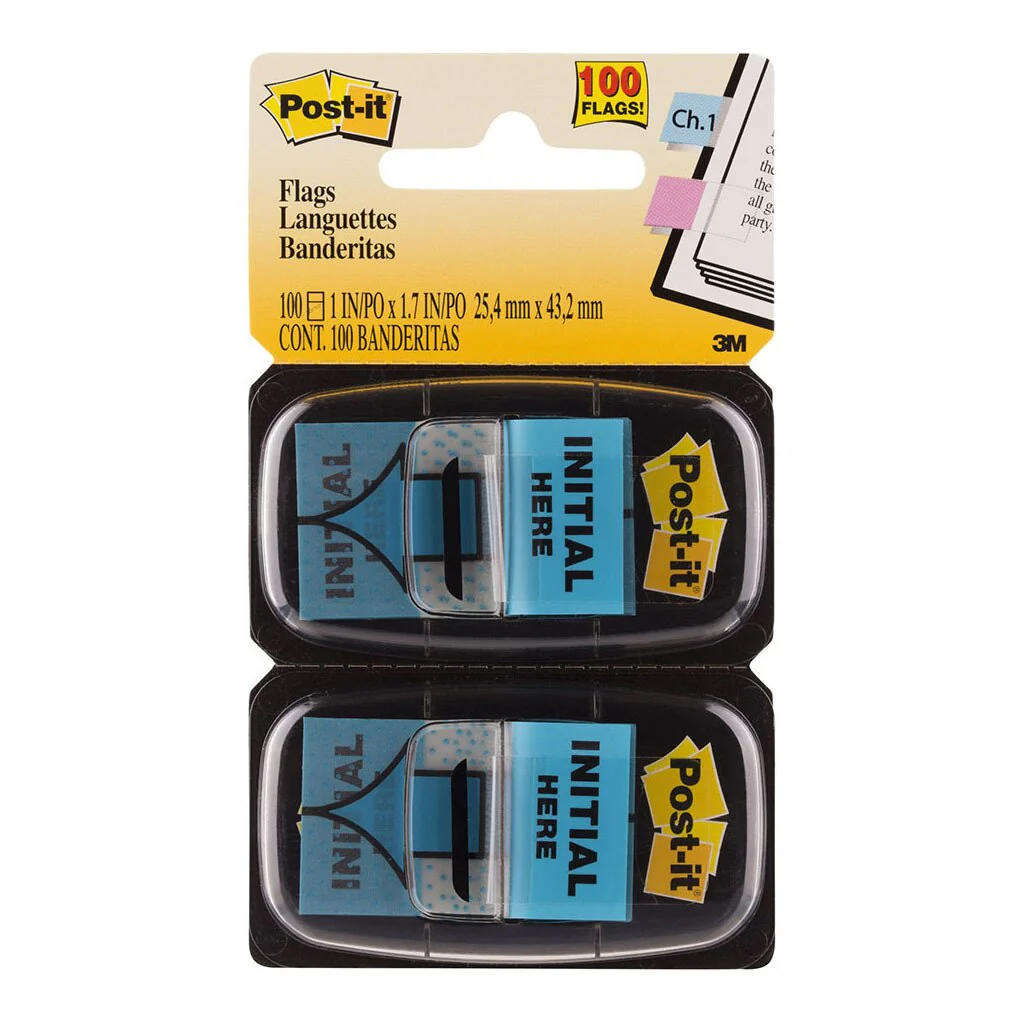 Post-it Flags 680-ih2 Twin Pack Initial Here Blue 25x43mm 50/dispenser, 2 Dispensers/pack - Nail Gallerys