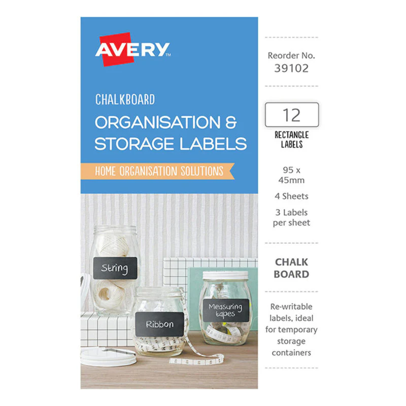 Avery Chalkboard O&s Labels - A6 Rect 95x48mm 4 Sheets - Nail Gallerys