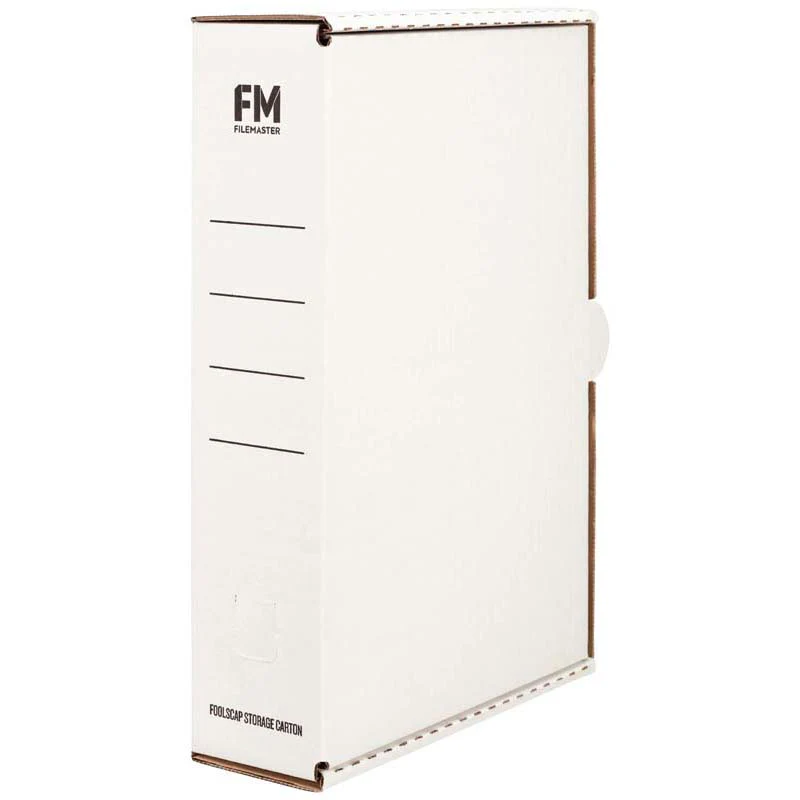 FM Storage Carton White Foolscap Size 385x250x85mm Standard Strength Cardboard - Nail Gallerys
