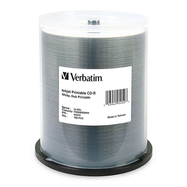 Verbatim CD-R 80 Minute 52x White Wide LJ Print - Pack Of 100 - Nail Gallerys
