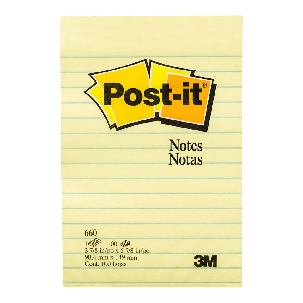 Post-it Notes Yellow 660 Lined 101x152mm 100 Sheet Pad - Nail Gallerys