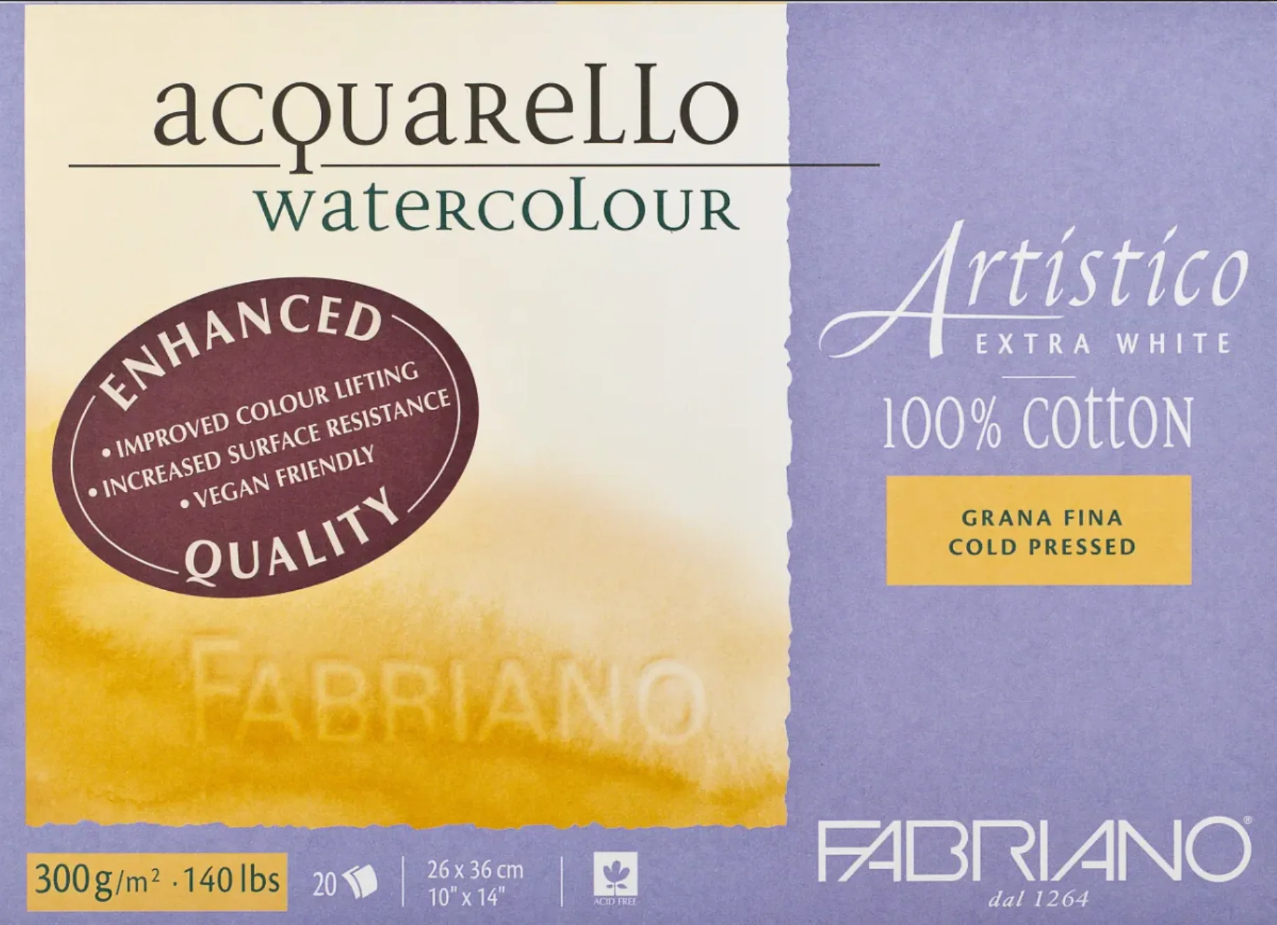 Fabriano Artistico Watercolour Enhanced 300gsm Cold Press Extra White 20 Sheet Blocks - Nail Gallerys