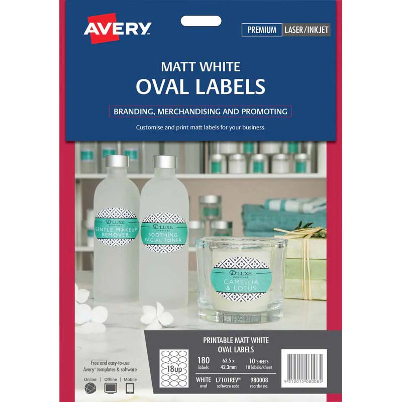 Avery Label L7101rev Oval White 18up 10 Sheets - Nail Gallerys