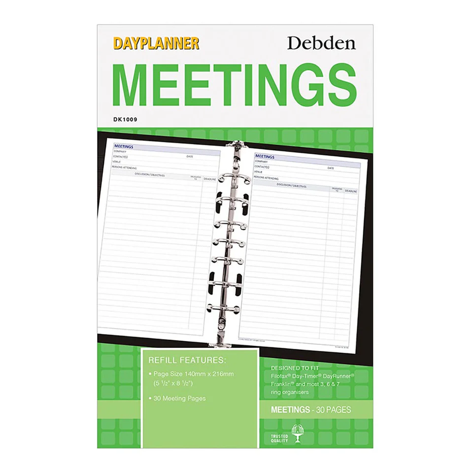 Debden Desk Dayplanner Refill Meetings - Nail Gallerys