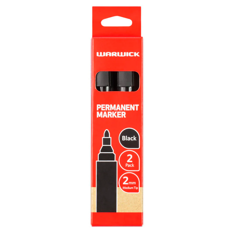 Warwick Permanent Marker Pen Black Bullet Tip Blister 2 Pack - Nail Gallerys