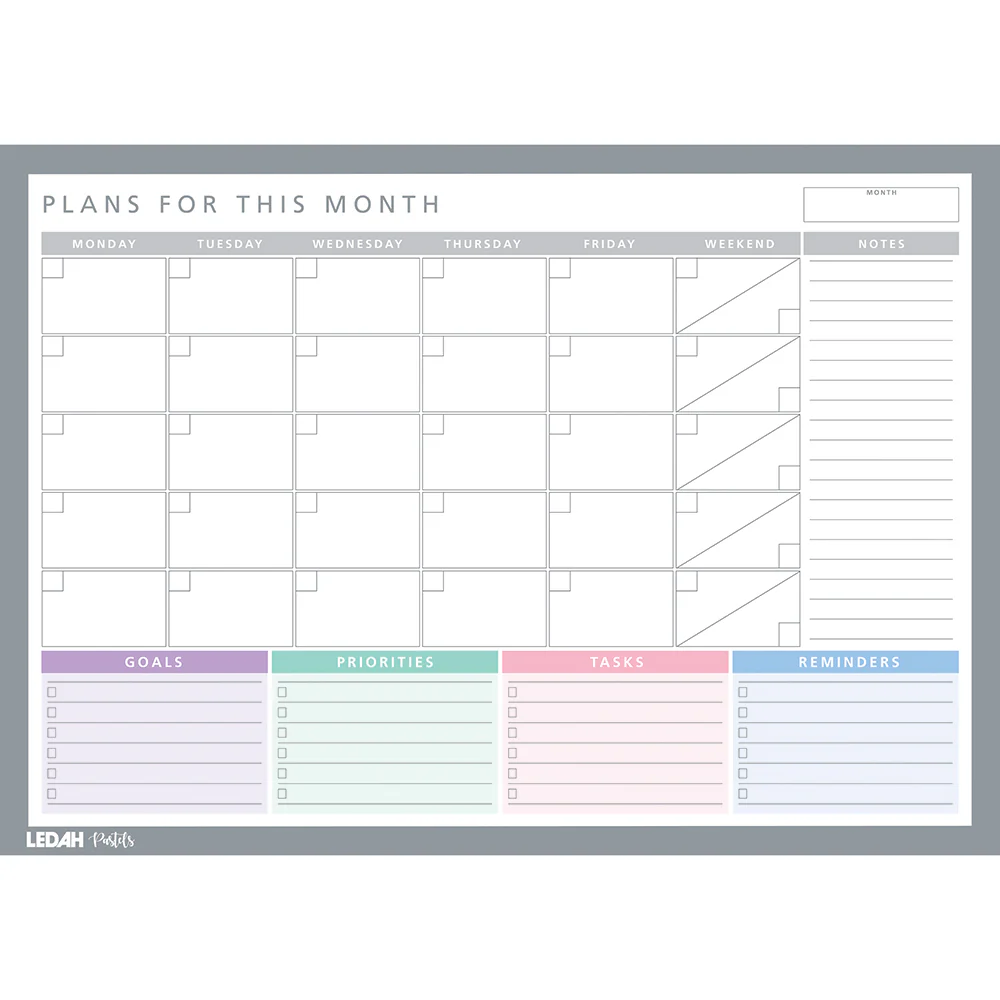 Ledah Pastels Monthly Desk Planner 20 Sheets Undated - Nail Gallerys