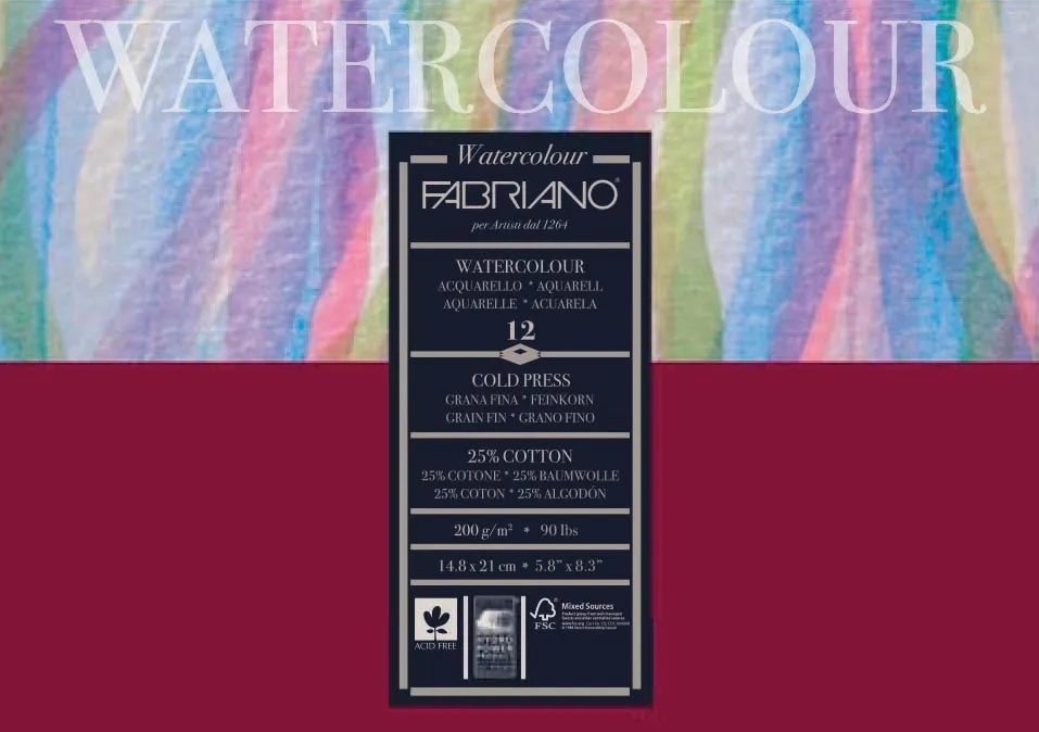 Fabriano Studio Watercolour 200gsm Cold Pressed 12 Sheet Pads - Nail Gallerys
