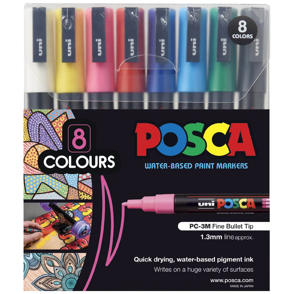 Uni Posca PC-3M 0.9-1.3mm Assorted Markers Set of 8 - Nail Gallerys