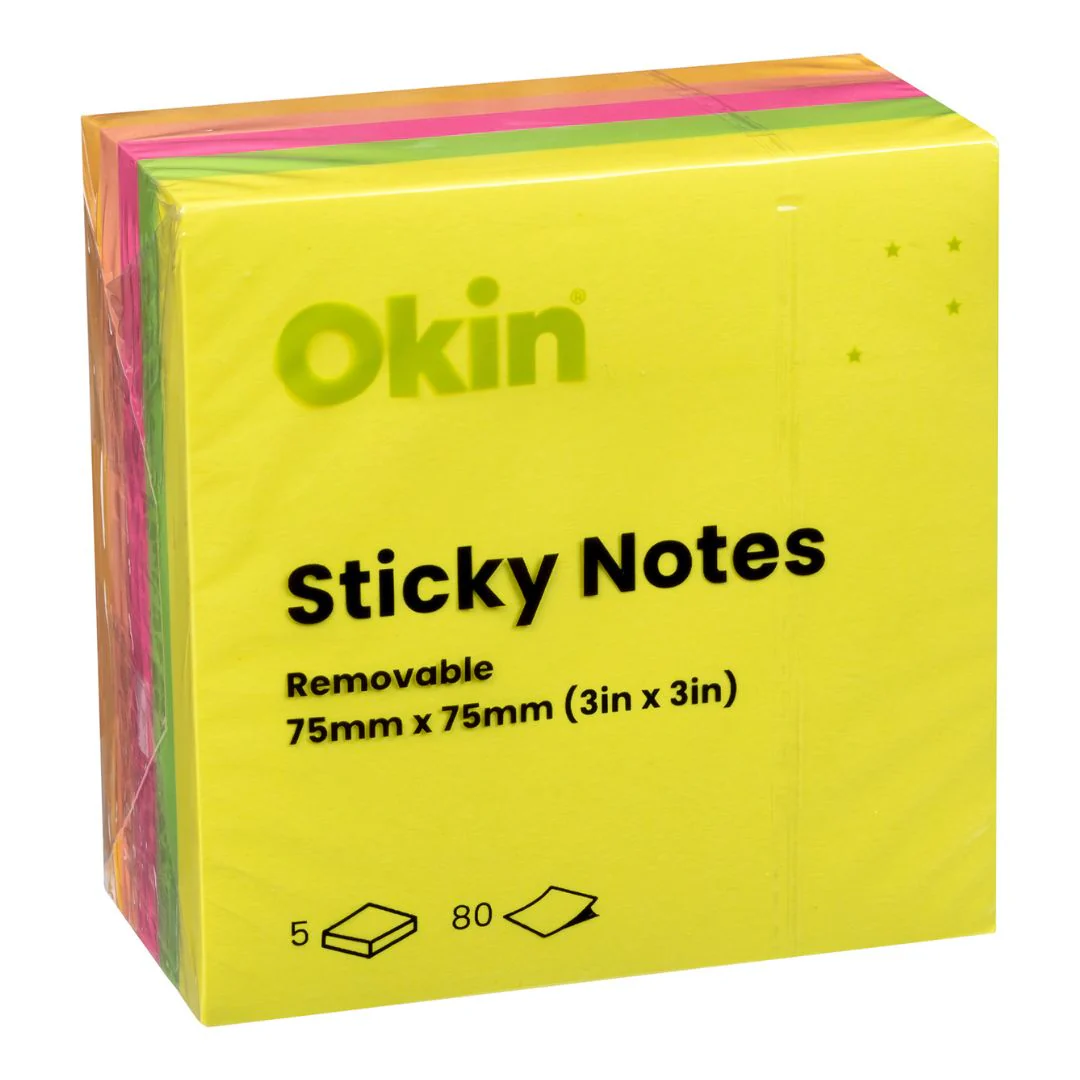 Okin Sticky Notes 75x75mm Neon - Nail Gallerys