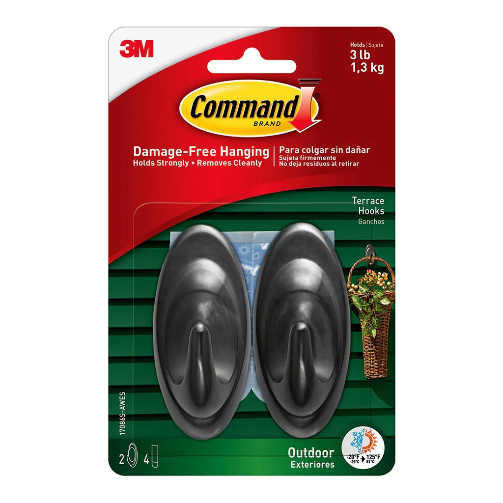 Command Outdoor Medium Slate Terrace Hooks Pack of 2 - Nail Gallerys