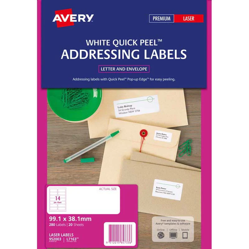 Avery Label L7163-20 20 Sheets Laser White Quick Peel Addressing Labels 280 Size 99.1mm X 38.1mm - Nail Gallerys