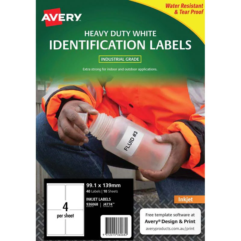 Avery Heavy Duty Id Inkjet Label J4774 White Up 10 Sheets 99.1x139mm - Nail Gallerys