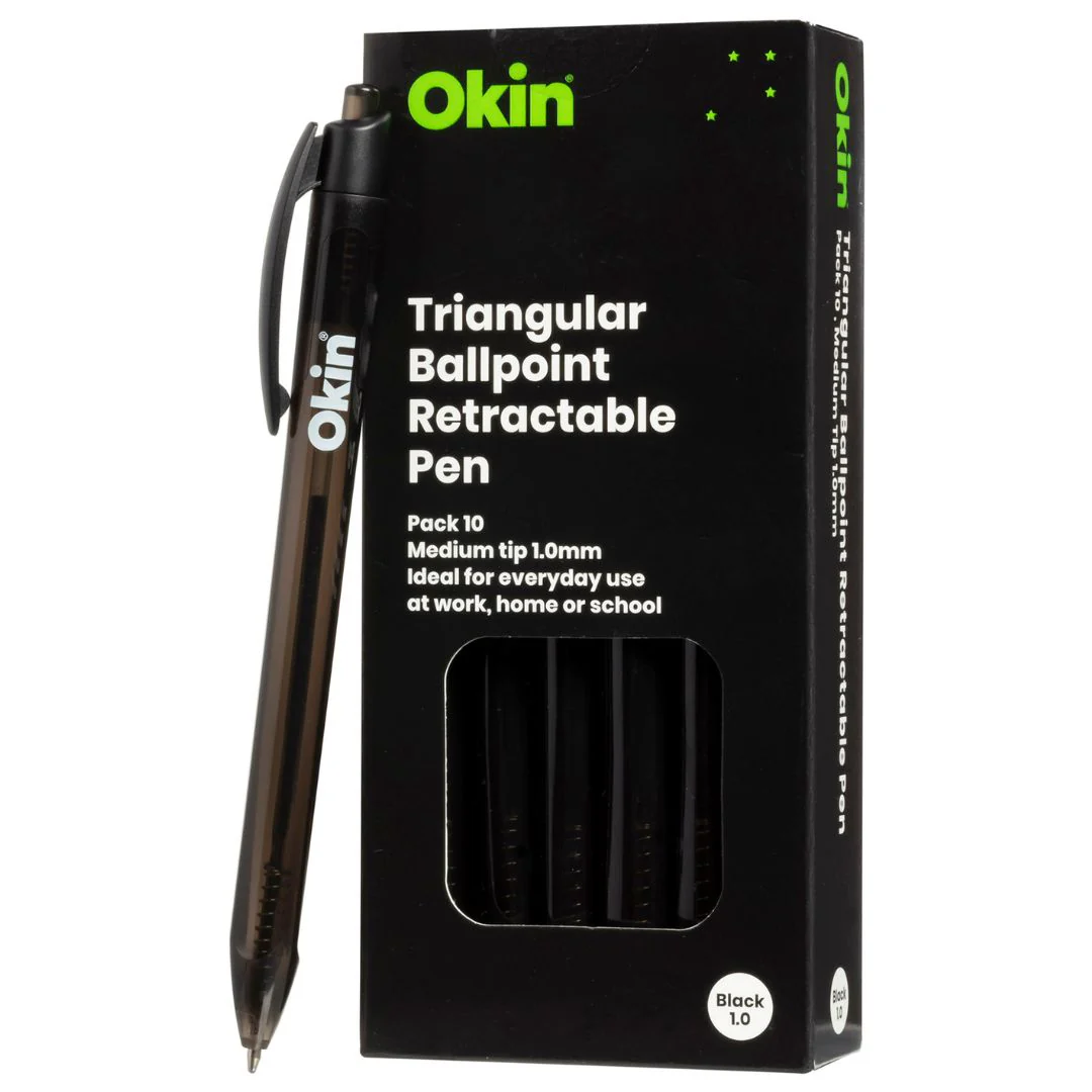 Okin Ballpoint Retractable Pen Triangular Medium - Pack Of 10 - Nail Gallerys