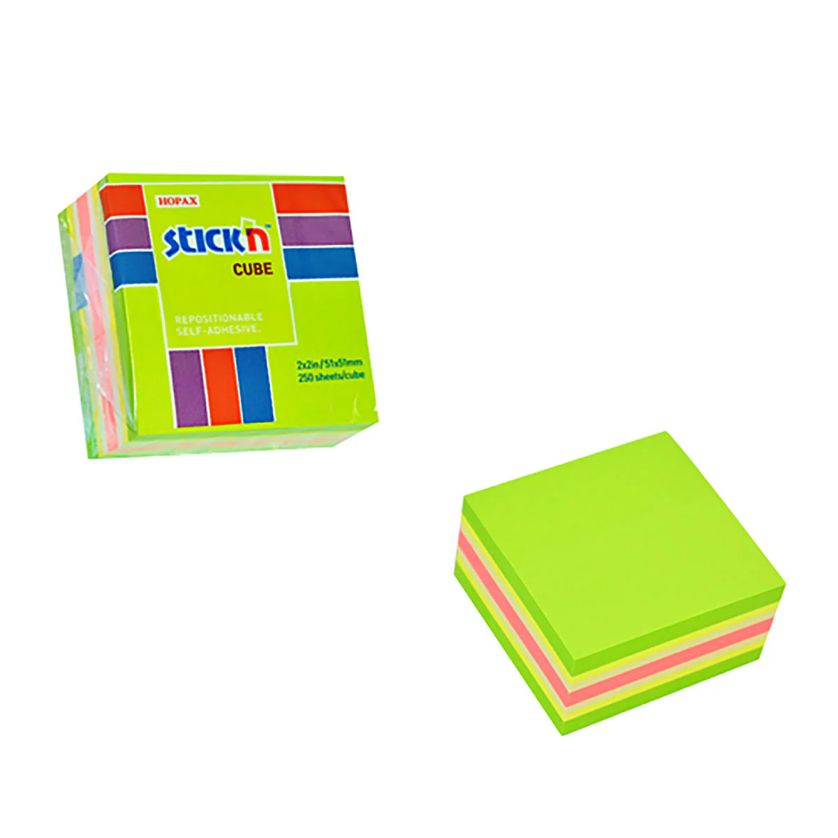 Stick'n 51x51mm 250 Sheets Neon & Pastel Mix Note Cubes - Nail Gallerys