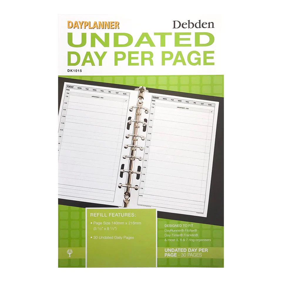 Debden Desk Dayplanner Refill Undated Day To A Page - Nail Gallerys