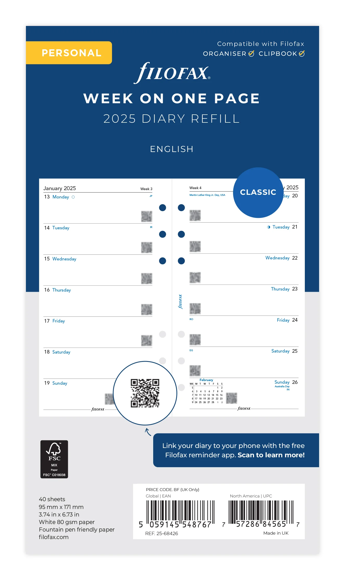 Filofax Classic Week Per Page Personal 2025 Refill - Nail Gallerys